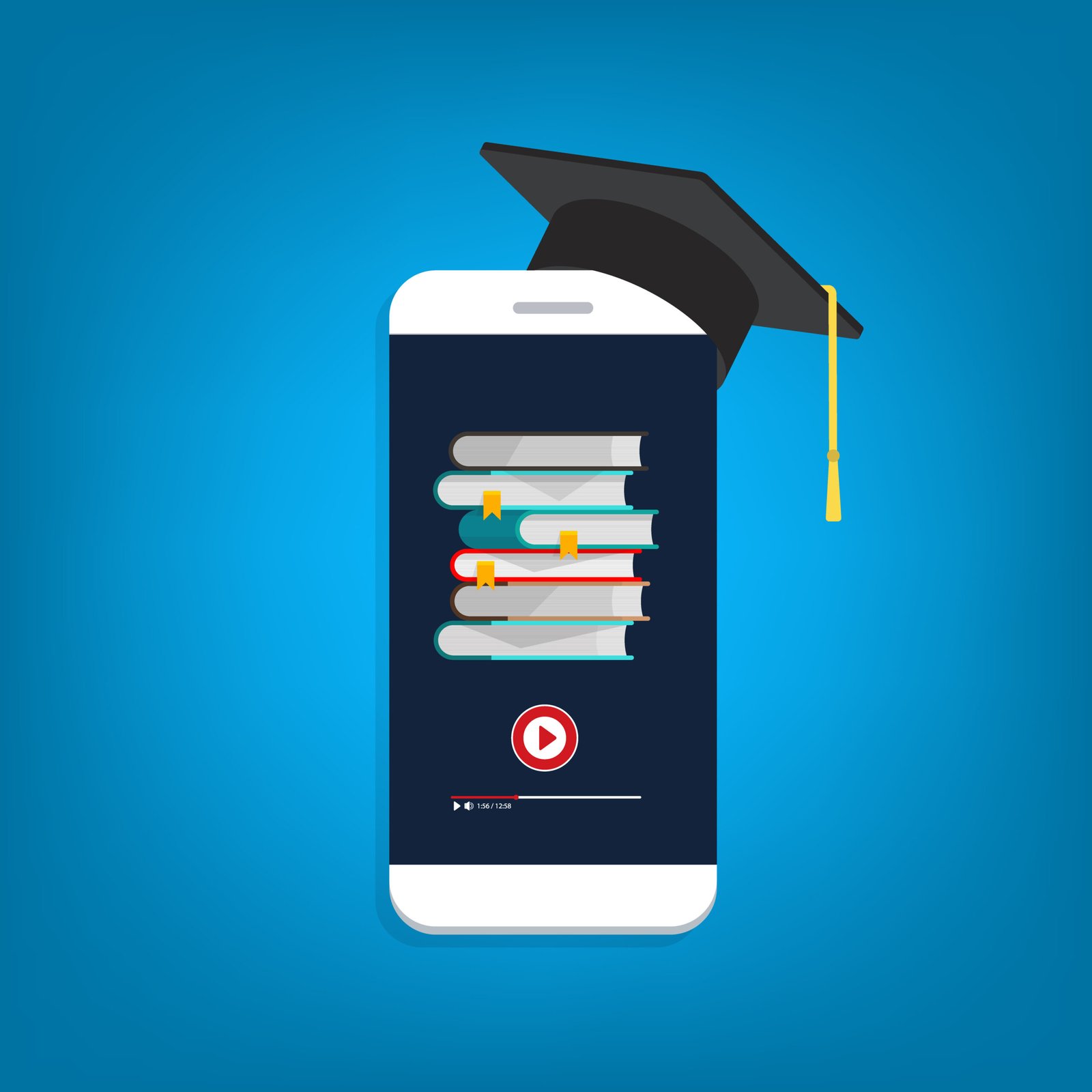 Online learning. Concept of webinar, business online training, education on smartphone or e-learning concept, video tutorial illustration.